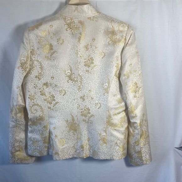 Flores & Flores Vintage Cream/Gold Viscose/Silk Blend Open Front Jacket Sz 10 - Picture 2 of 7